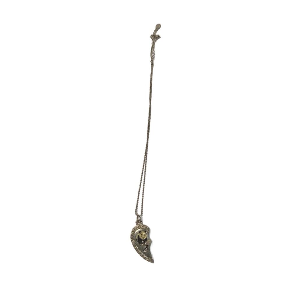 Silver Tone Necklace Panda BFF Broken Heart Rhinestone Friendship Gift Extender